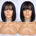 Short Bob Wigs with Bangs Malaysian Straight Silk Base Full Lace Human Hair Wigs 150% Density 5x5 in Silk Top Full Lace Wigs Bob