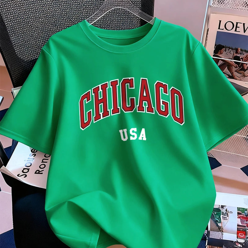 Chicago Usa Letter Printing T-Shirt Women Cotton Summer Short Sleeve Tops Comfortable Soft O-Neck T Shirt Casual Womans Clothes