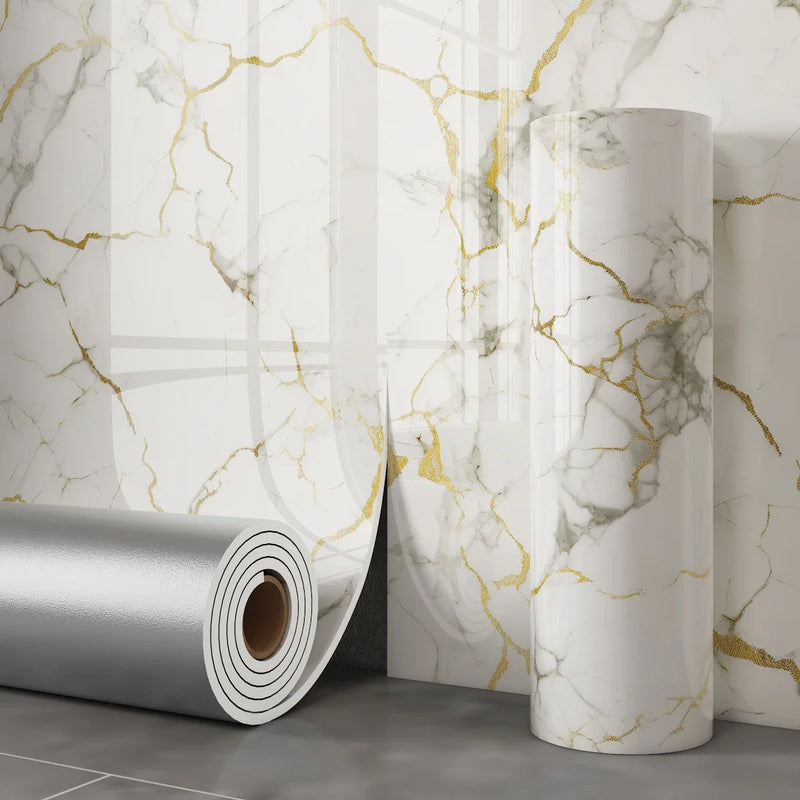 40 Waterproof Bathroom DIY Wall Decor Panel Self-Adhesive Marble Tile Living Room Background Wall Sticker Easy Install Wallpaper