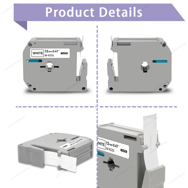 1/3/5Pack M-K231 M Tape Compatible for Brother P-Touch M231 MK231 MK-231 12mm Black on White for Brother PT70 PT80 Label Printer