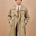 Mauroicardi Spring Autumn Long Black Khaki Trench Coat Men Shoulder Pads Double Breasted Chic British Style Fashion Clothes 2025