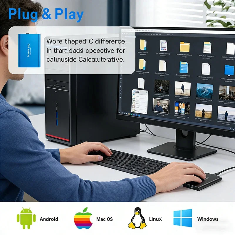 16TB Portable SSD External Solid State Drive USB C Compact Design Suitable Storage for Student Study Work