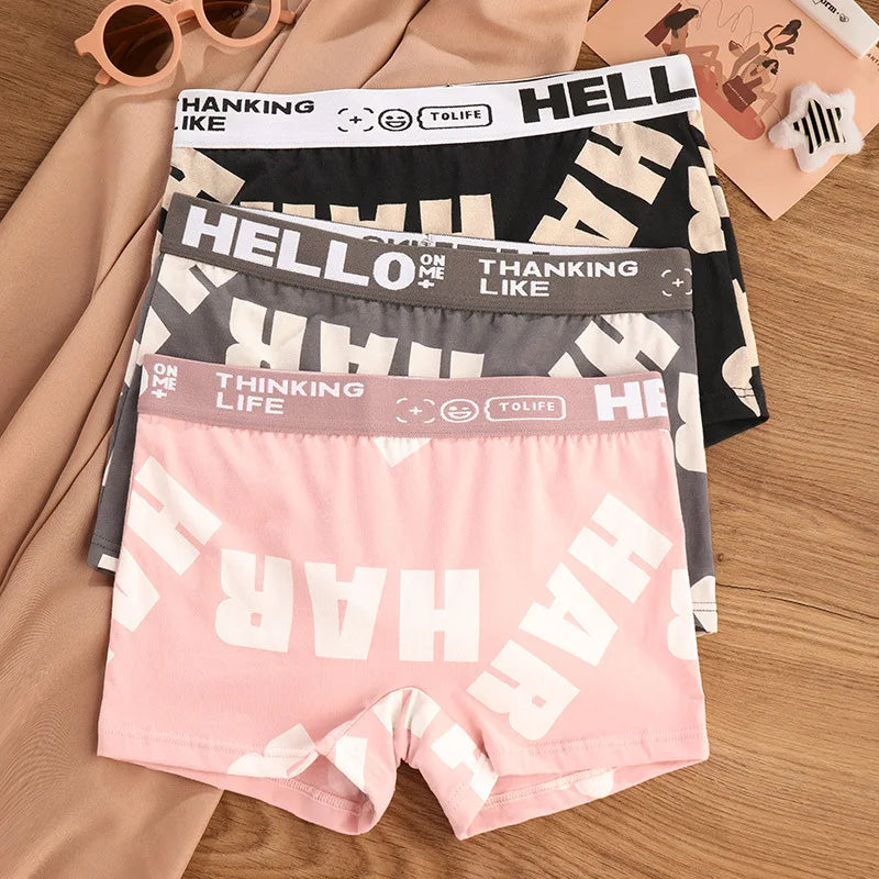 1-3pcs Women Cotton Panties Sports Boxer Underpants Ladies Breathable Letter Pants Mid-waist Beathable Cozy Boyshort Underwear