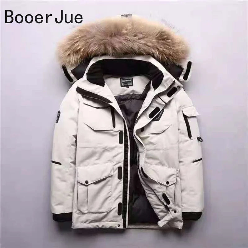 90% White Duck Down Removable Cap Outdoor Hiking Climbing Men's Thermal Down Jacket Thick Puffer Men Coat Overcoat Winter Parka