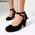 Women's High Heels Pumps Shoes Large Size 46 Ankle Strap Flock Red Black Heeled Wedding Party Office Shoes Ladies 2026 Spring