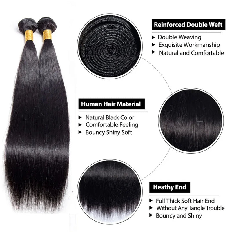 Brazilian Bundles Raw Human Hair Bone Straight Hair Extensions Bulk For Braiding 14-32 Inch Bundles Double Weft Hair Weave