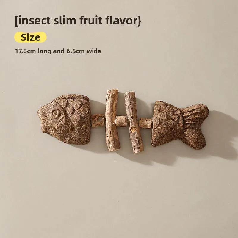 Cat Toy Fish Bone Shape Silvervine Stick Natural Wooden Chew Toy for Kitten Teething Interactive Play