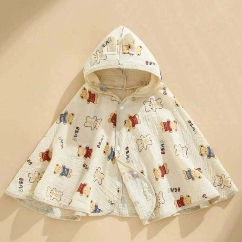 Baby gauze cape bath towel, soft and absorbent. Baby hooded cape, cartoon style bathrobe, children's bath towel.