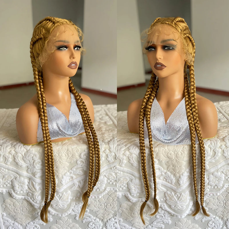 Synthetic Lace Front Wig Braided Wigs With Baby Hair 32 Inches 4 Twist Cornrow Braids Cosplay DIY Wig Synthetic Crochet Braids