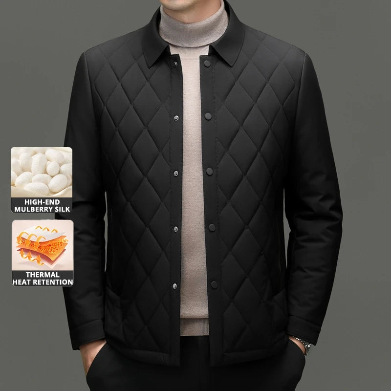 High End Mulberry Silk Lapel Collar Light New Brand Fashion Autumn Parka Jacket Men Business Winter Casual Windbreaker Coats