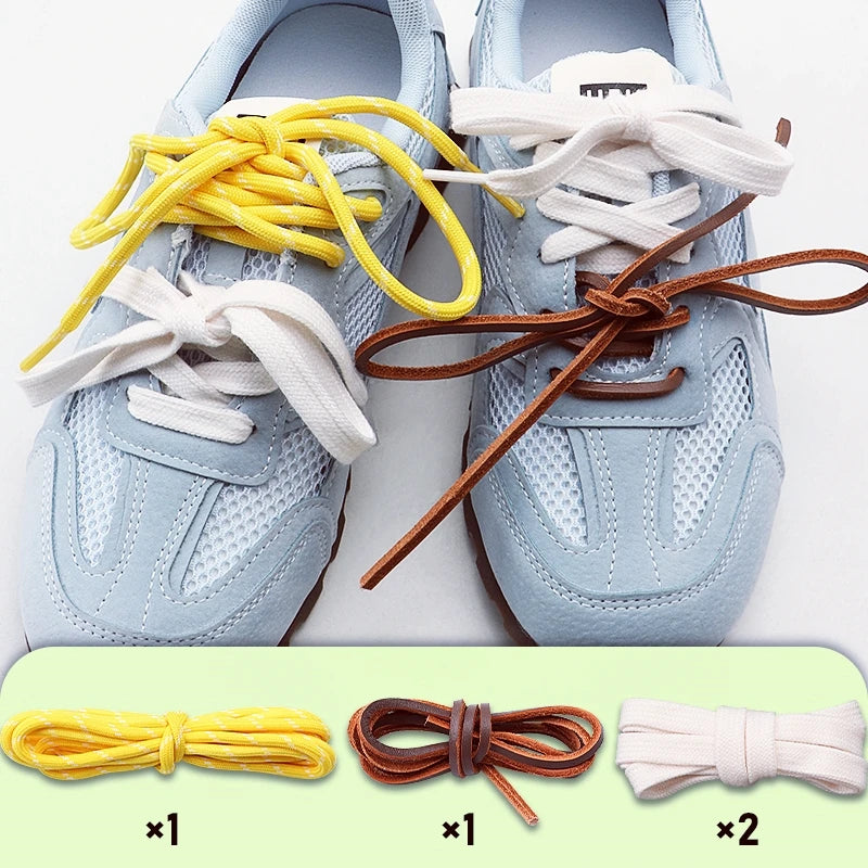 1 Pair Retro round Leather Rope Shoelaces Durable Flat Combination Sports Training Shoe Laces for Footwear