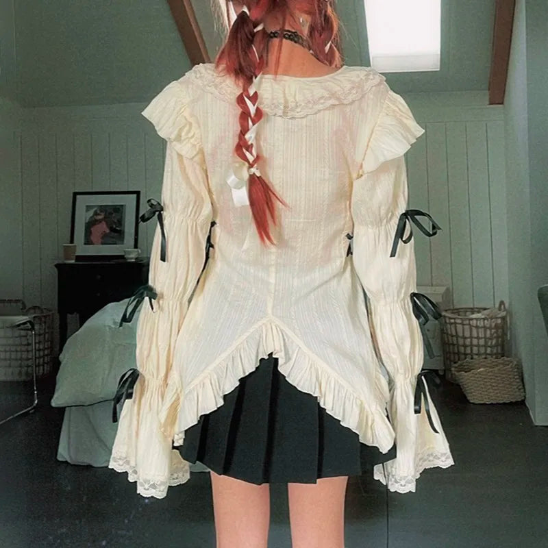Karrram Y2k Aesthetics Lace Shirt Grunge Gothic Irregular - View 4 | SAMAG