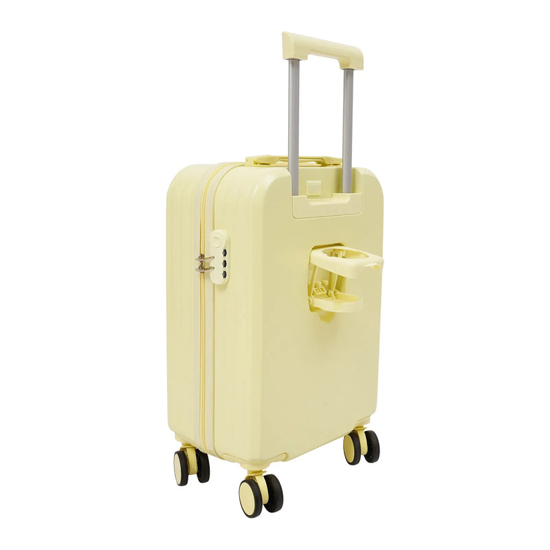 20" Travel Luggage Suitcase Yellow Carry on Luggage, Suitcase with Cup Holder Top Handle Top Handle USB Port for Short-distance Domestic and International Tourism, Business Trips, Vacations