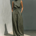 2026 Sleeveless Top+Wide Leg Pants Summer Casual Two-Piece Set Elegant And Loose Office Set High Street Pocket Women's Suits