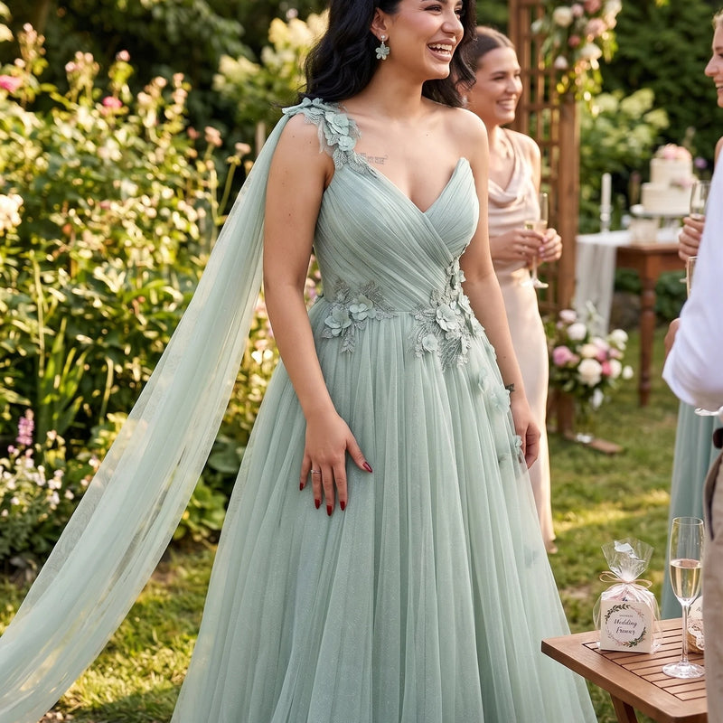 Lucy Light Green Party Evening Dress Mesh Grace Eid | SAMAG