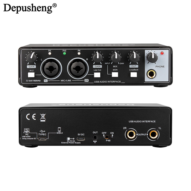 Audio Interface Depusheng MD22 USB 3.0 Sound Card with Monitoring Electric Guitar Live Recording For Studio Singing Micro