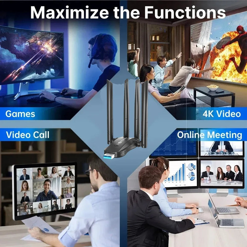 Kebidumei AX3000 WiFi6 USB Wireless Adapter Dual Band 2.4G/5GHz 3000Mbps Network Card for Desktop PC Win - Visuel 6 | SAMAG