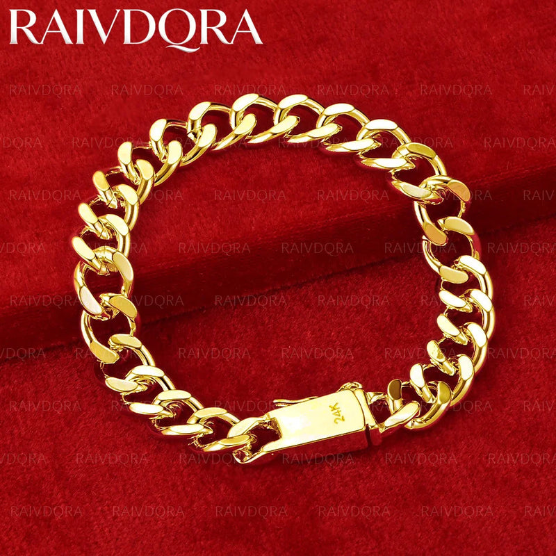 18K Gold Plated 10mm Side Chain Bracelets For Men Women Fashion Wedding Party Jewelry Accessories