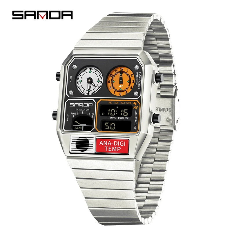 SANDA Top Fashion Men's Leisure Electronic Watch Multifunctional Thermometer Stopwatch Timing Men's Electronic Watch 3192