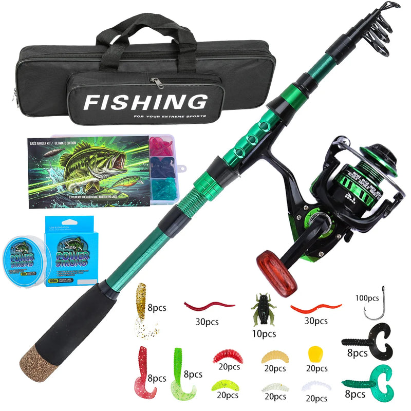 8m Carbon Fiber Telescopic Fishing Rod Reel Combo Full Set Portable With Simulated Soft Lures Hooks Fishing Line Carry Bag For