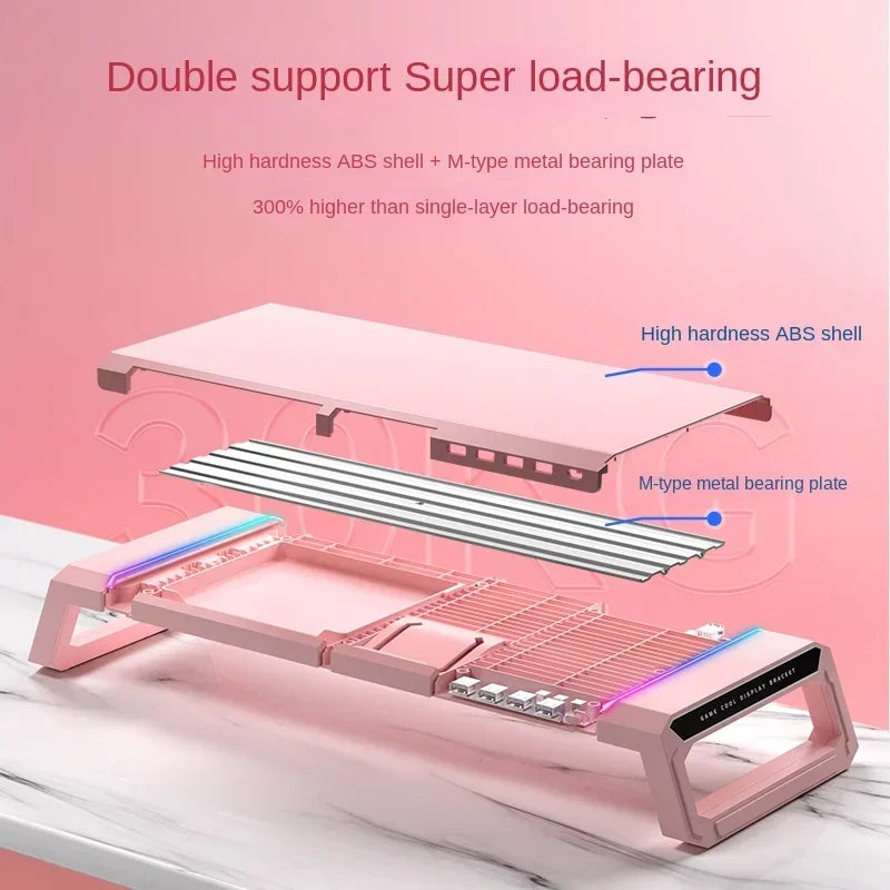 Hot Computer Monitor Stand with USB Pink Laptop Table with Drawer Multifunctional Tablet Stand for Girls Height Adjustable