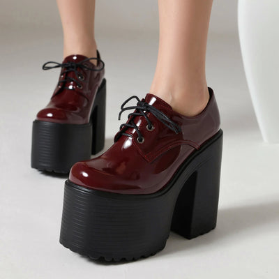 Ultra High Waterproof Platform Shiny Patent Leather Lace | SAMAG
