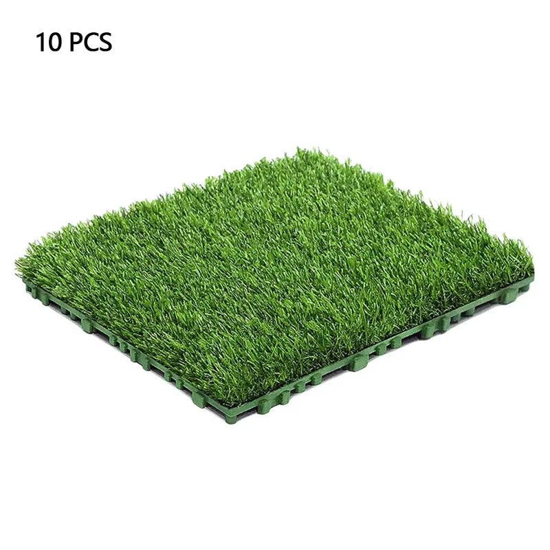 10 Pcs 12 Inchx12 Inch Grass Flooring Tiles Green Interlocking Grass Deck Tiles Turf Mat Grass Rug for Garden Lawn Patio Balcony