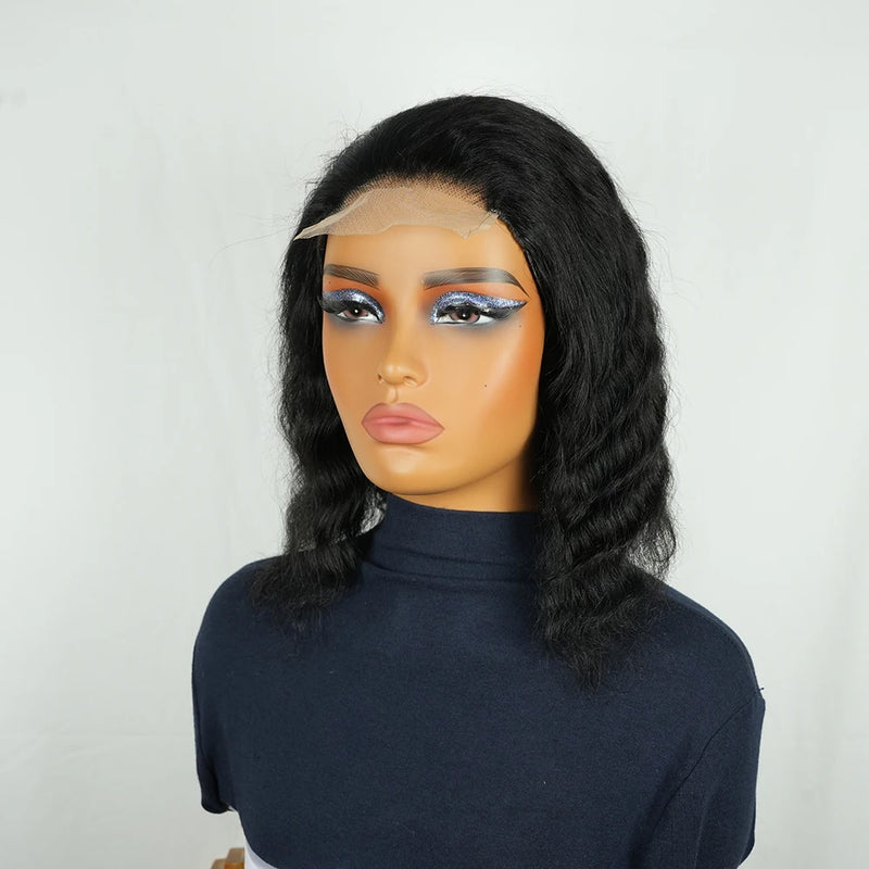 4x4 Lace Front Brazilian Human Hair Wigs Water Wave Straight Pixie Bob Cut Wig with Pre Plucked Hairline for Women Natural Look