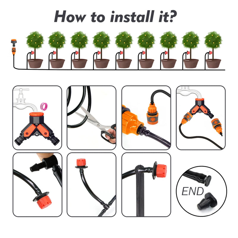 5-50M Garden Smart Rain Sensor Timer Drip Watering Kit for Outdoors Plants 1/4" Adjustable Dropper Automatic Irrigation System