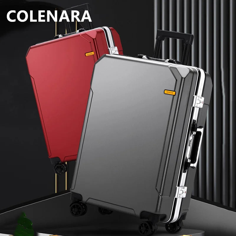 COLENARA Cabin Suitcase Men's Business Boarding Box Women's Aluminum Frame Trolley Case 20"22"24"26 Inch Large Capacity Luggage