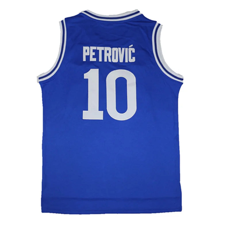CIBONA Basketball Jersey #10 Petrovic High-Quality Blue Outdoor Sportswear with Embroidery Ventilation for Sports Fans