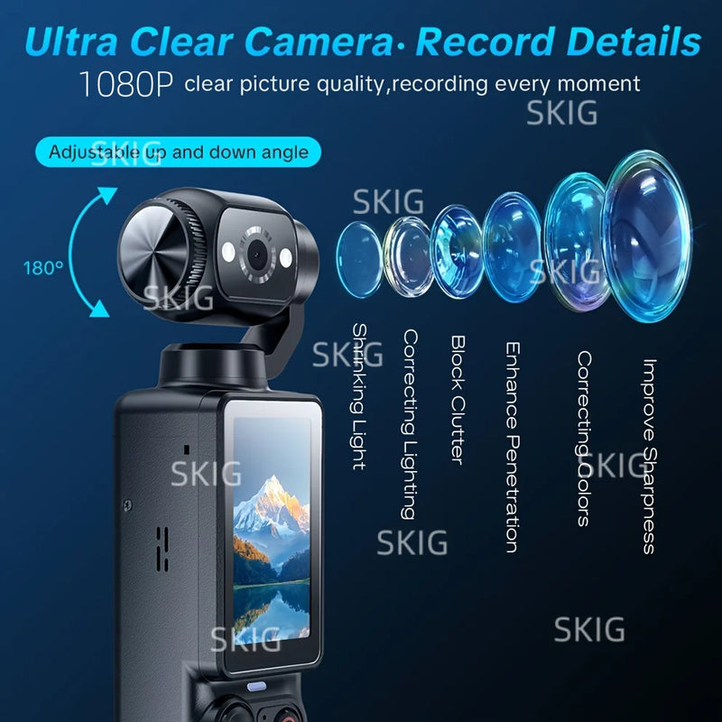 SKIG 1080P Sports Action Camera, Equipped With a 1.9-inch CMOS Sensor, Supports USB Charging, 180° Rotating Motion Camera