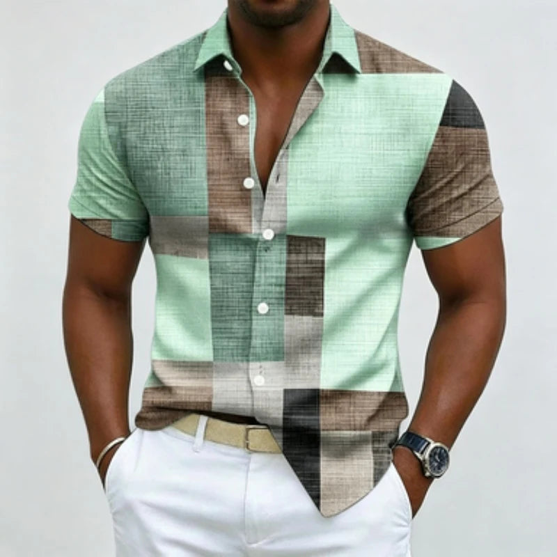 Men's short sleeved shirt, casual multi-color block | SAMAG