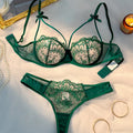 2-piece women's black comfortable lightweight bow semi transparent lingerie set ZA824057