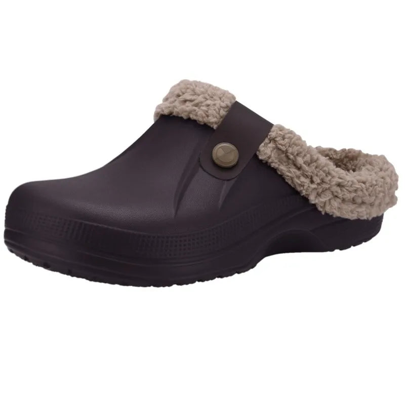 Smile Winter Fur Lined Clogs Women Fuzzy Slippers Men Warm House Slippers Adult Outdoor Waterproof Slippers Comfort Garden Clogs