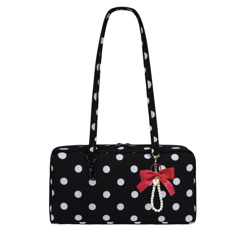 Slouchy Tote Bags Polka Dot Nylon Bowler Bag For Women Hobo Bags Large Shoulder Bag For Travel Work College Nylon Bowler Bag For Women Slouchy Lightweight Crescent Bag With Zipper Travel Tote Bag For Women Sandproof Swim Pool