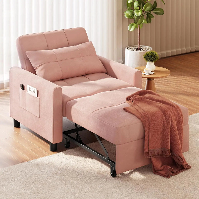 Convertible Sleeper Sofa Bed 3-in-1 Adjustable Linen Fabric Small Space Grey Customized