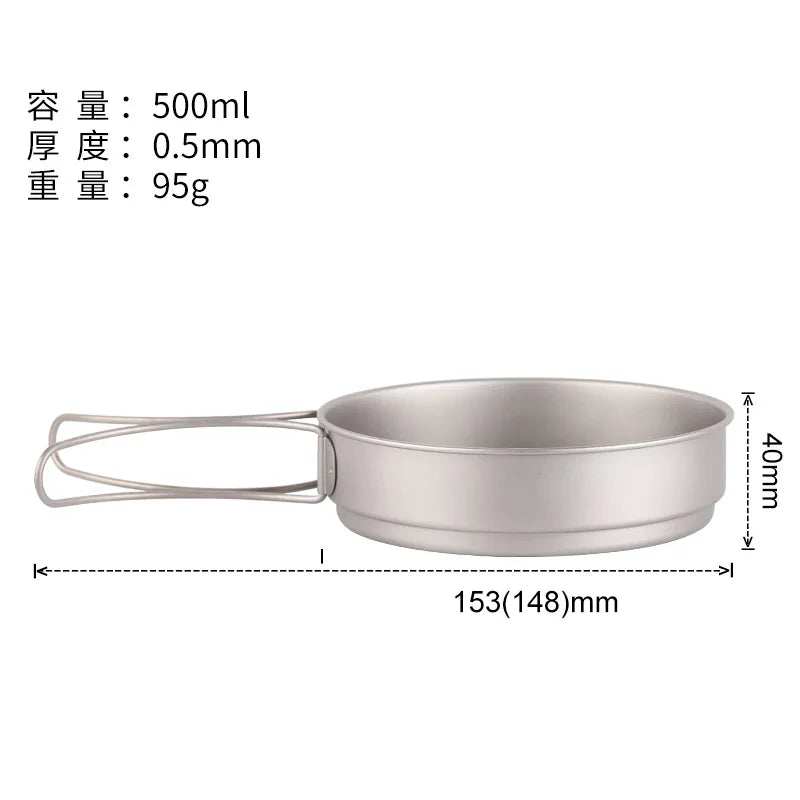 Camping Titanium Fry Pot 350ml 500ml Ultralight Cooking Pan Small Folding Handle
