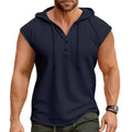 Men Vest Hooded Drawstring Sleeveless Tops Solid Color T-Shirt with Wide Shoulder Straps Button Adjustment Sports Vest