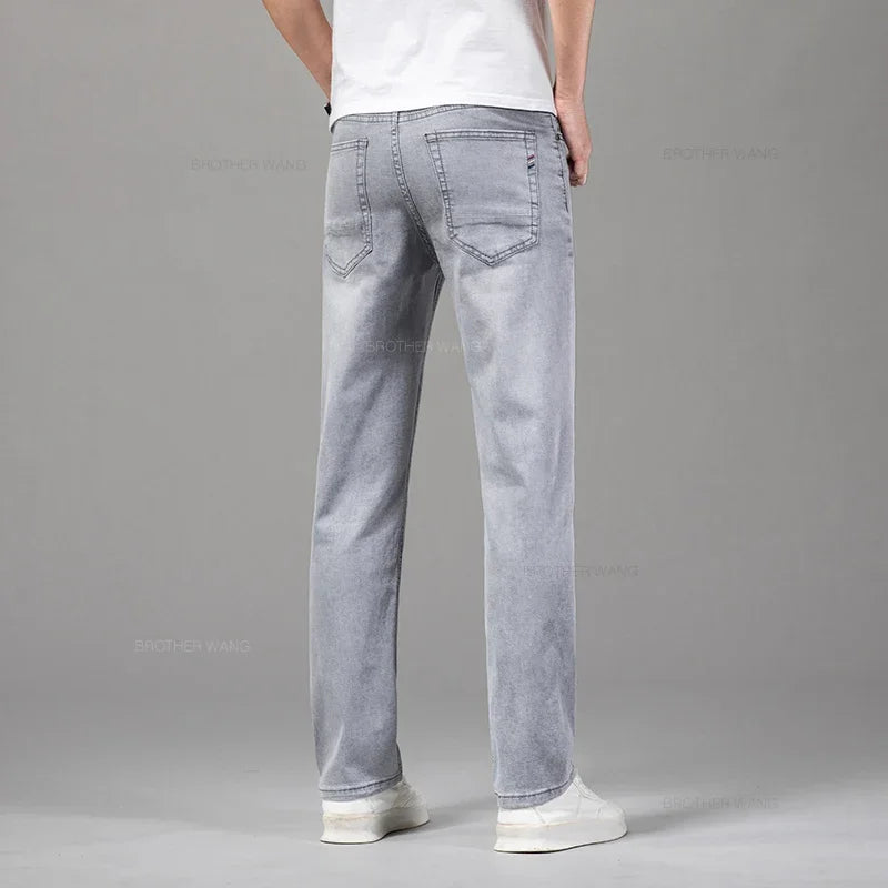Summer Thin Men's Elastic Cotton Jeans Fashion Gray | SAMAG