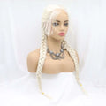 Sylvia Wigs60#Color Platinum Blonde Double Braid Synthetic Blonde Lace Front Braid Wigs  Hair Heat Resistant Fiber Braid