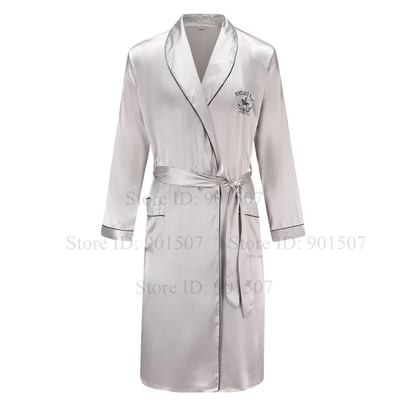Spring Autumn Male Robe 3PCS Sleepwear Set Ice Silk Kimono Bathrobe Gown Loungewear Loose Casual Satin Homewear Nightwear 3XL
