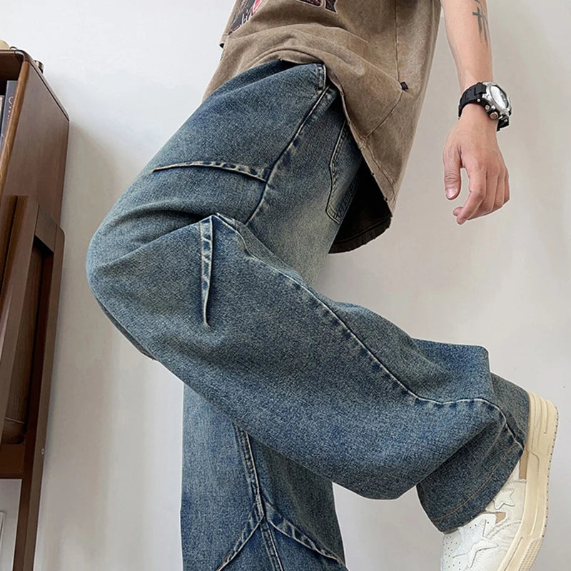 Spring And Summer Korean Retro Men'S Jeans Loose Wide Leg | SAMAG