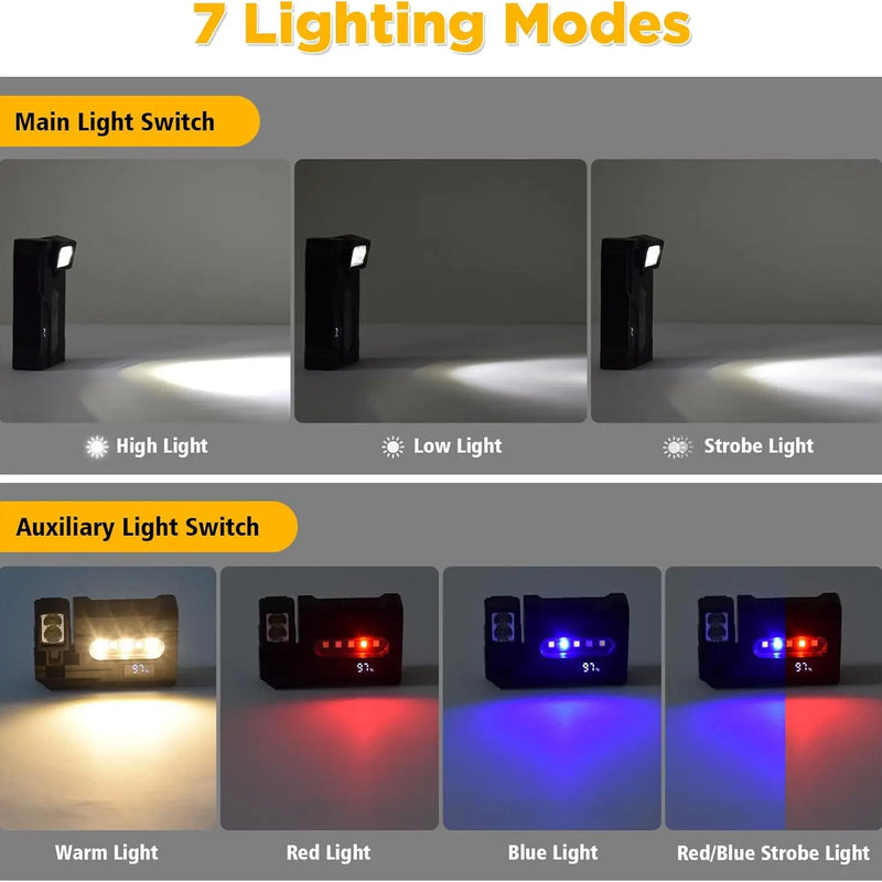 900 Lumen EDC Flashlight, Dual Light 7 Modes USB Rechargeable, with Magnet & Clip IPX4 Waterproof for Camping Fishing Emergency