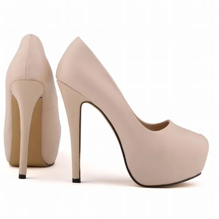 2026 Women Pumps Sexy Round Toes High Heels Fashion Super 14cm Platform Casual Thin Womens Party Red Wedding Shoes Large Size