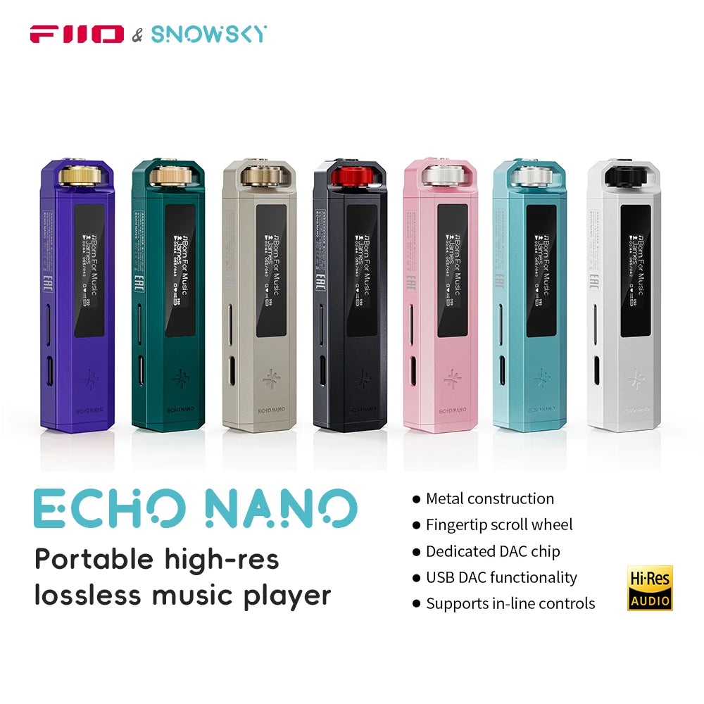 FiiO ECHO NANO Retro Music Player, Pocket-Sized HiFi MP3 Player with OLED Display, USB DAC, Lossless Audio