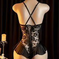 Sexy Crotchless Lingerie Women Lace Hollow Bodysuit Pajamas Teddy Babydolls Deep V Open Bra Porn Underwear Dress Erotic Costumes
