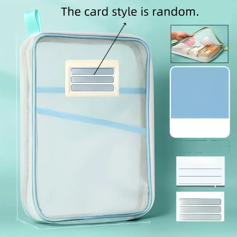 A4 Zipper File Bag Nylon Documents Storage Three Layers Thick Mesh Fabric Transparent Pouch for Books Office Students Supplies