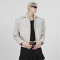 American Fashion Stand Collar Zipper Leather Jacket High Street Motorcycle Clothing Men's Casual Loose Fashionable Cardigan Top