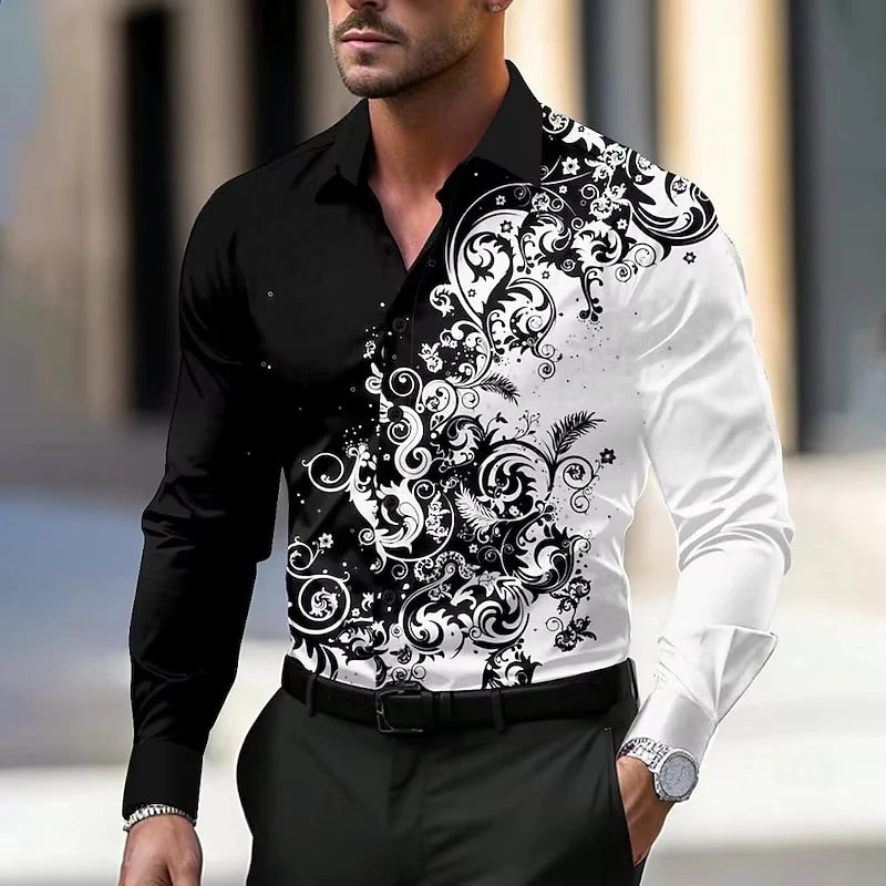 Men'S Stylish Red Floral Print Dress Shirt - Casual Long | SAMAG